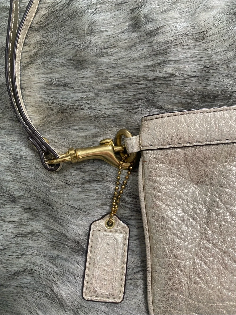 Coach Pebbled Leather Wristlet in Light Taupe